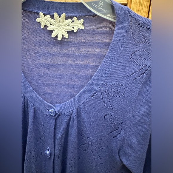 Purple no brand bow print with flower buttons cute cardigan sweater size S - Picture 9 of 10